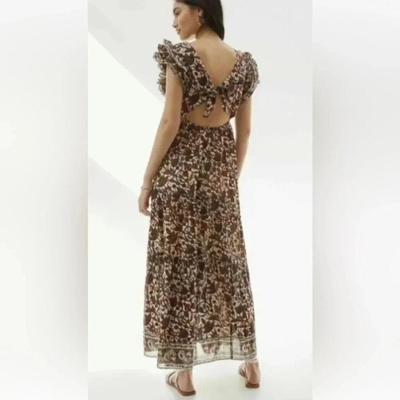 Love the Label Anthropologie Mirabelle Ruffled Maxi Dress Brown Size Medium - Picture 3 of 10